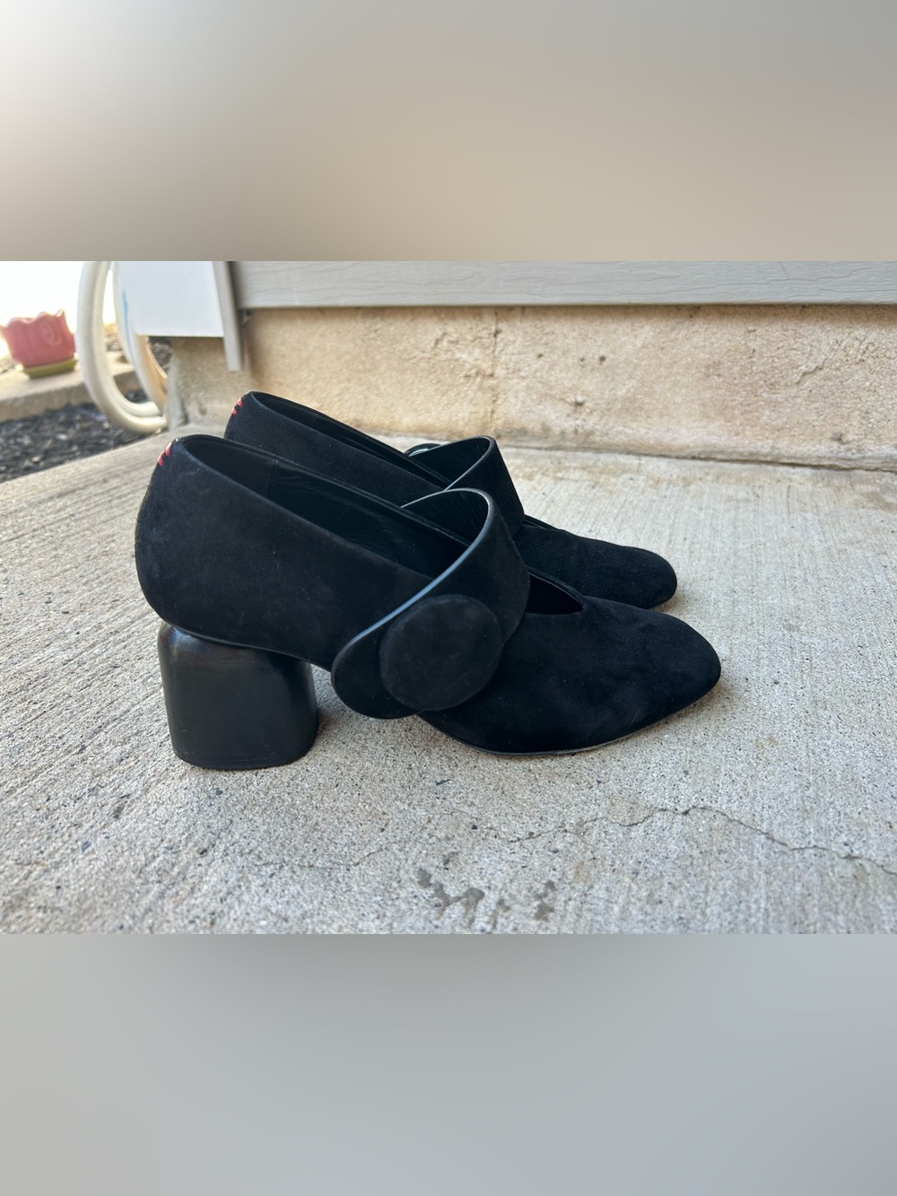 Halmanera Made in Italy Black Suede Mary Jane Block Heel Pumps size 37
